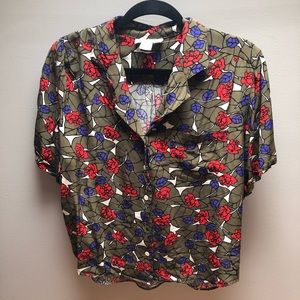 Vintage Green Floral Button Down Shirt